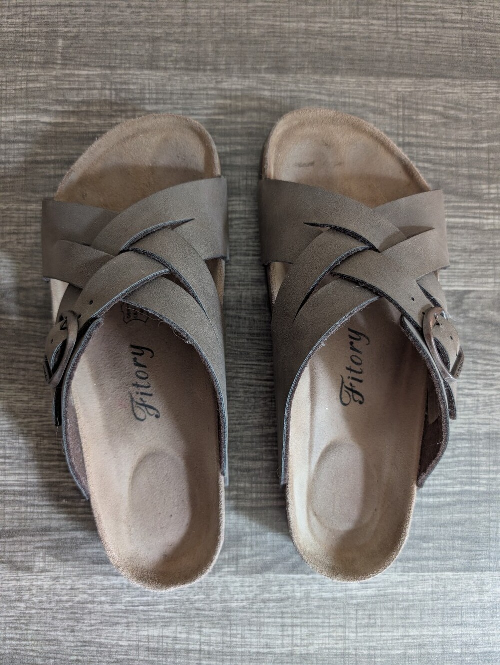 Fitory Taupe Crisscross Strap Cork Sole Sandals